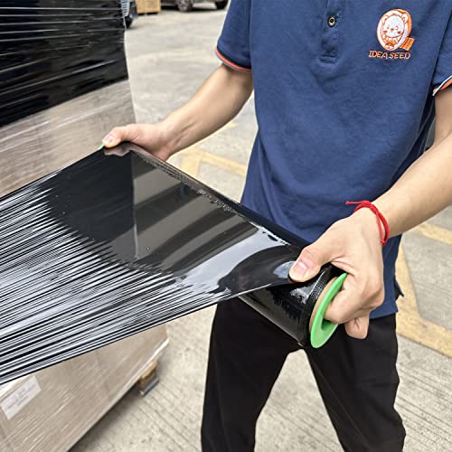 4 Pack Black Stretch Wrap 18" x 1000 Feet 80 Gauge Industrial Strength with Plastic Handle, Plastic Pallet Supplies Durable Self-Adhering for Packing, Moving, Heavy Duty Shrink Film Rolls - size: Black-4-Pack