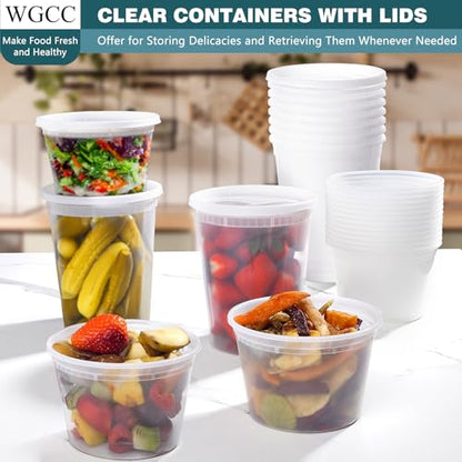 Deli Containers with Lids 48 Sets- Disposable Soup Containers with Lids 16oz, 32oz - Food Containers with Leakproof, BPA Free/Microwave/Freezer/Dishwasher Safe - size: 16/32oz-48pc