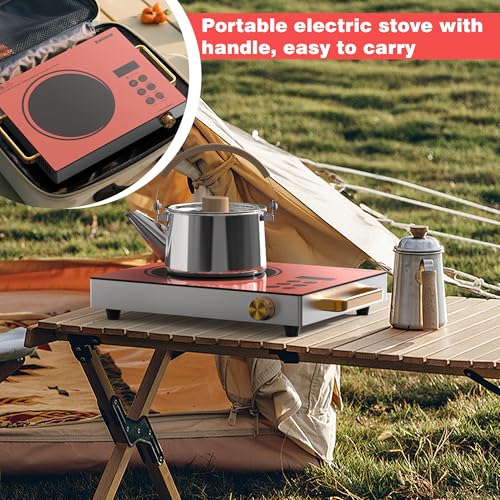 Karinear Portable Electric Stove 110V, 1800W Electric Hot Plate with Handle