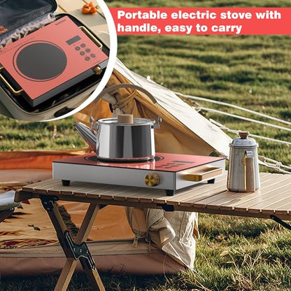 Karinear Portable Electric Stove 110V, 1800W Electric Hot Plate with Handle