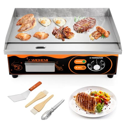 WICHEMI Electric Grill Commercial Griddle Flat Top Grill Teppanyaki Grill - color: Black+Orange