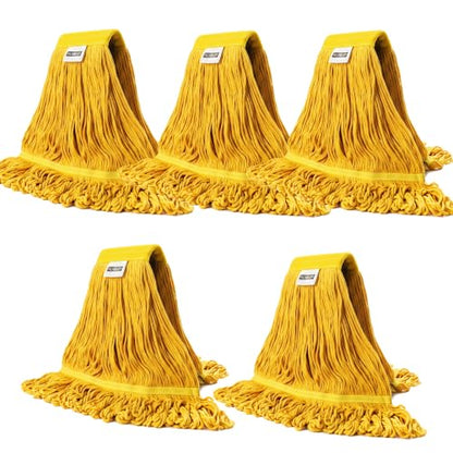 Heavy Duty Wet Industrial Cleaning Mop Head – 21 oz Yellow mop Head Replacement Cotton Washable Industrial mop Heads Heavy Duty for Commercial & Home Cleaning（Yellow） - color: Yellow, size: 5 Pack