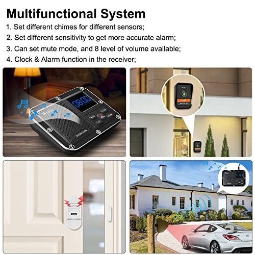 Wireless Alarm System for Home Security Expandable - 6-Piece Kit Include Doorbell, Door Alarm, and Solar Driveway Alarm - Chime/Sensitivity Adjustable NO Wi-Fi NO Monthly Fee With Rechargeable Battery - color: 6 units set