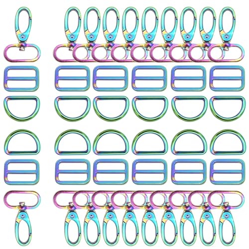 Rainbow Swivel Hook Claw Clasp - 25mm Slide Strap Buckle D Ring Adjuster Buckle for Dog Collar Backpack Purse Hardware - color: Rainbow