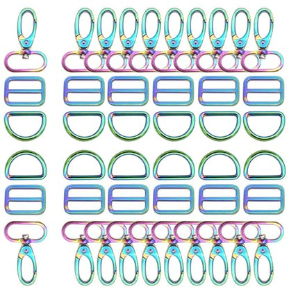 Rainbow Swivel Hook Claw Clasp - 25mm Slide Strap Buckle D Ring Adjuster Buckle for Dog Collar Backpack Purse Hardware - color: Rainbow