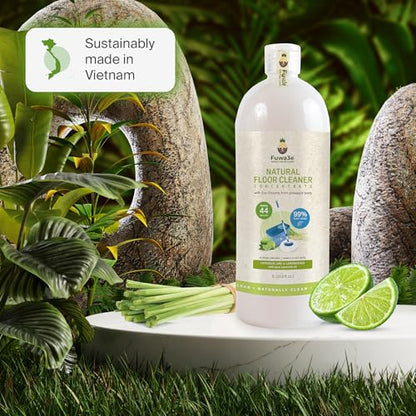 Fuwa3e Pineapple Enzyme Natural Floor Cleaner Lime & Lemongrass - 33.8oz 1 Pack (Makes 44 Gallons) - 99% Organic Mop Soap with Fermented Pineapple Peels - Multi Surface Non Toxic Floor Cleaner