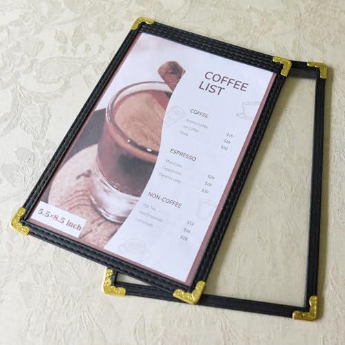 Menu Covers 25 Pack 5.5 x 8.5 inch - Black Vinyl Menu Holders | 2-View Waterproof Clear Sleeves Top-Loading for Restaurants, Cafes & Catering - color: 25 Pack Black, size: 1 Pages /2 Views-5.5"x8.5"