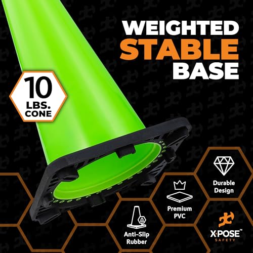 Xpose Safety 36” Lime Green Traffic Cone - 24 Pack - color: Lime, size: 36" 10lb. Cone