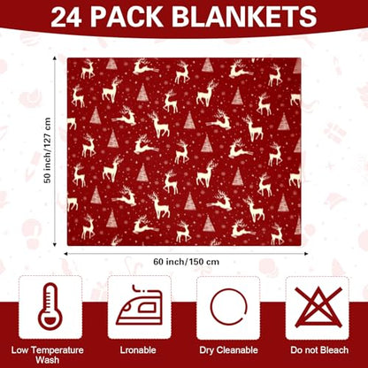 Preboun 24 Pack Bulk Christmas Fleece Throw Blankets, Deer - style: Deer