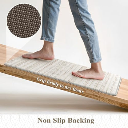KIMODE Kitchen Mats Cushioned Anti Fatigue,Farmhouse Kitchen Rugs Sets of 2 - color: Khaki Diamond, size: 17.3" x 47 "+ 17.3" x 29 "--0.47 inches