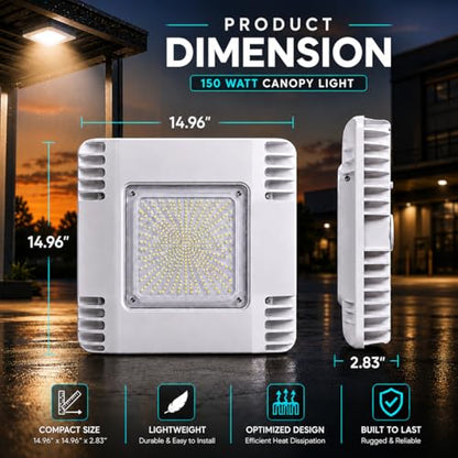 150W LED Canopy Ceiling Light - Ultra Efficient Recessed Surface Mount Gas Station Light - High Bay Carport or Parking Garage Lamp 19500lm 5700k UL Approved (150w 5700K-100-277V) - size: 150W