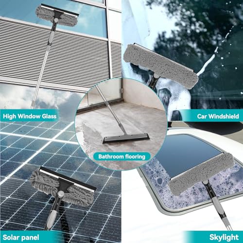 2-in-1 squeegee for window cleaning: 20+ Ft Long Reach cleaner tool with extension pole in home office commercial building Skylight Floor Ceiling Wall Dusting for Homeowner Car Enthusiast DIY Cleaners - color: Gray