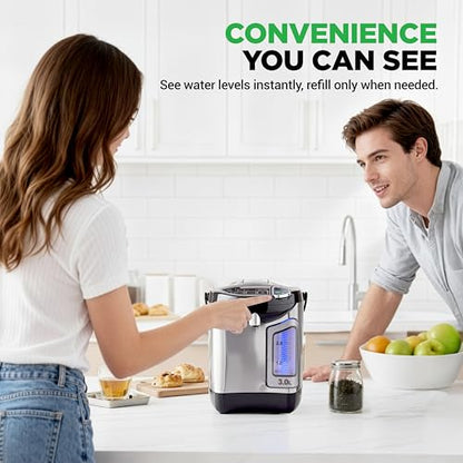 NutriChef Electric Water Boiler and Warmer - 3L/3.17 Qt Stainless Steel Electric Hot Water Dispenser w/Rotating Base, Auto Shut Off, Safety Lock, Instant Heating for Coffee & Tea (NCHUB13) - size: 3.2 Quarts
