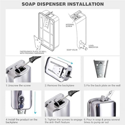 Commercial Soap Dispenser Stainless Steel Wall Mount for Bathroom and Kitchen with Premium Anti-Leak Pump and Corrosion-Proof Lining, 800ML 8182 - size: 800ml