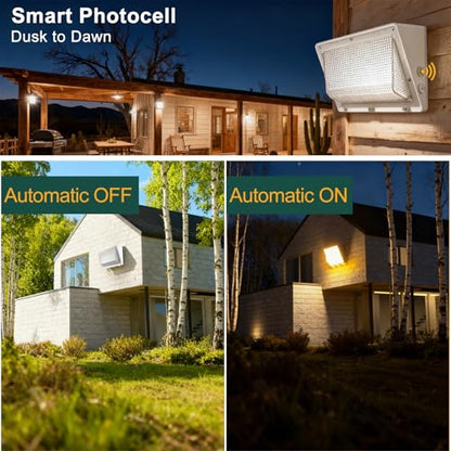 4Pack 200W LED Wall Pack Lights, 100-277v Dusk to Dawn with Photocell, 30000Lm 5000K IP65 Waterproof Outdoor Security Lighting, Energy Saving, ETL White| 5-Year Warranty(Height:20~30ft) - size: 200W || 4P-White