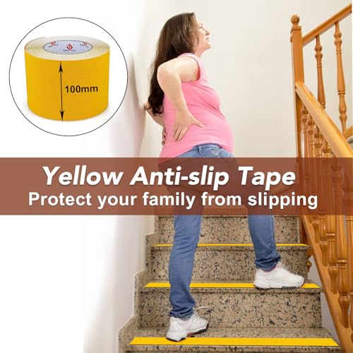 BOMEI PACK Anti Slip Traction Tape,4 Inch x 33 Ft,Heavy Duty Non Slip Tape,Grip Tape for Stairs, Tread Step, Indoor & Outdoor Use,Waterproof Stairs Non Skid Treads (Yellow) - color: Yellow