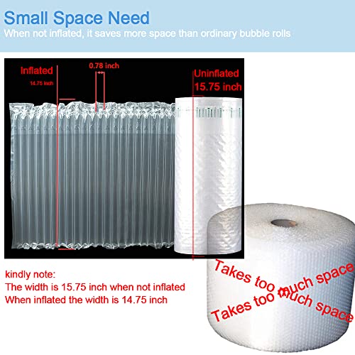 Bubble Cushioning Wrap Roll, 15.75 inch x144 Feet, GOENDR Inflatable Air Pillow Column Wrap for heavy duty Packing and Moving, Large Bubble Wine Bottle Protector Breakable Shipping Supplies - size: 15.75inch * 144ft