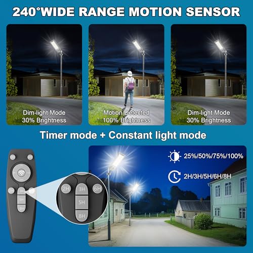 9500W Solar Street Light Outdoor Waterproof, 250000LM Large Commercial Light Solar Powered Dusk to Dawn LED Security Flood Lights with Remote/Motion Sensor, IP67 for Parking Lot/Garden/Yard - size: XXL--2Pack