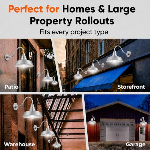 14in. Galvanized Finish Outdoor Gooseneck Barn Light, 5000K Cool White - color: Galvanized (1 Pack), size: 22 in Gooseneck Arm