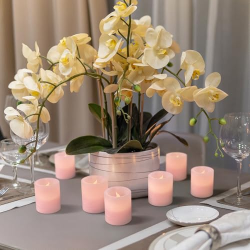 FURORA LIGHTING Pink Marble Real Wax Votive LED Candles, 6-Pack - color: Pink Flat Top, Real Wax