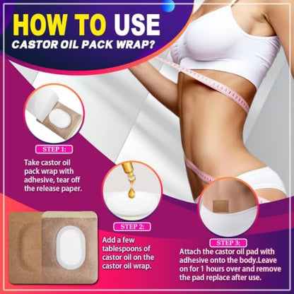 Castor Oil Pack Wrap Patch - Organic Cotton Castor Oil Belly Button Patch, Disposable Self-Adhesive Abdominal Pads, Portable Anti Leakage High Absorbent Pads for Multi-Area Use 55 PCS - size: 1 Count (Pack of 55)