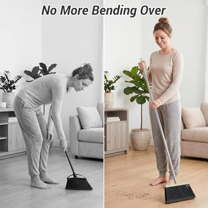 Broom with Dustpan Set for Pet Hair & Dust Cleanup, Green - color: Green