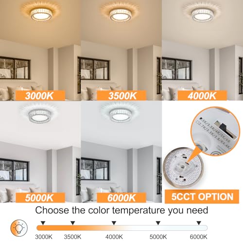 15 Inch Dimmable Modern Crystal LED Flush Mount Ceiling Light - color: Chrome, size: 15 Inch