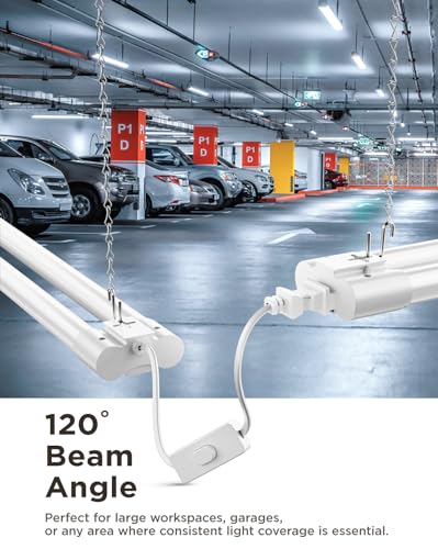 Sunco 6 Pack 4 Foot LED Shop Light, White Endcaps, 5000K, Linkable