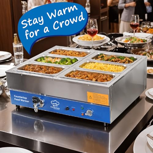 TOPKITCH ETL Listed 4 Pan Commercial Food Warmer,Electric Countertop Bain Marie Stainless Steel Buffet Steam Table for Catering and Restaurants(4×1/2 GN Pan,120V/1700 Watts