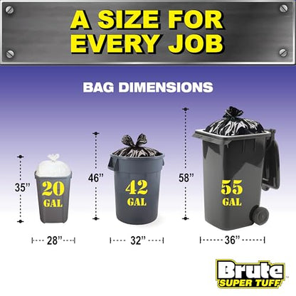 Brute Super Tuff Heavy Duty 2.0 MIL Contractor Bags, Large Trash Bags, Twist Tie Closure, Black, 42 Gallon, 20 Count (Pack of 4) - size: 20 Count (Pack of 4), style: Contractor (42 Gallon)