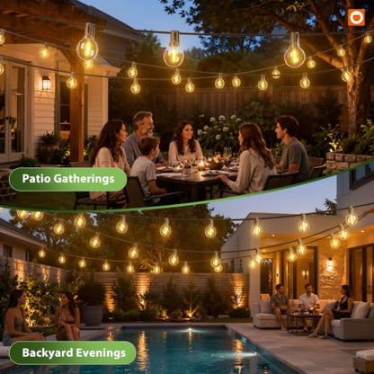 addlon 56FT(50+6) Solar String Lights Outdoor with Remote, 27 LED G40 Bulbs - size: 50FT