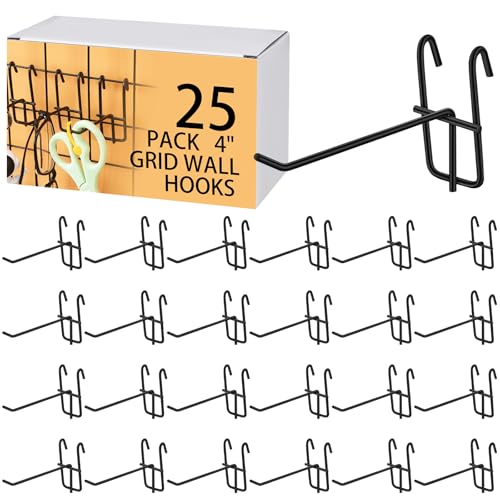 Moxweyeni 25 Pack Grid Wall Hooks, 4 Inch Black Gridwall Hanger - color: Black, size: 4 Inch