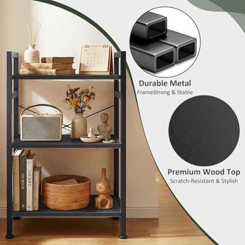 3 Tier Bookshelf, Free Standing Bookcase with Open Storage Shelves - color: Classic Black, size: 3 Tier