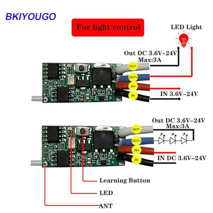 433MHz Universal Wireless RF Remote Control Switch DC 6V 12V 24V 1CH Channel Relay Wireless Secure RF Remote Control Switches Transmitter and Receiver kit, Momentary Toggle Latched Delay Mode(3 Pack) - color: 3transmitters and 3 receiver