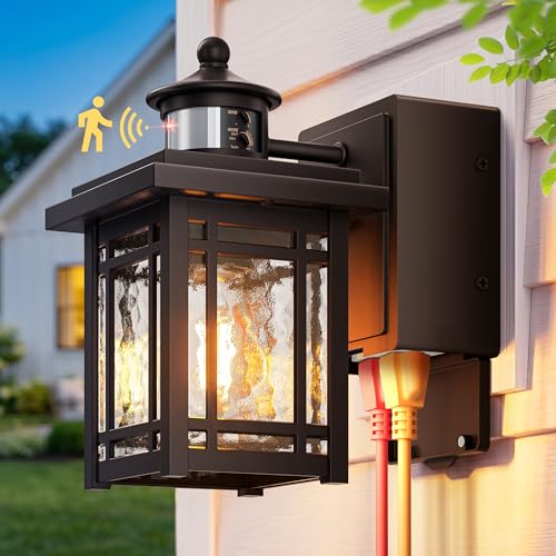Gleamz Porch Light with Outlet, Aluminum Front Door Motion Sensor Light, Oil Rubbed Bronze Front Porch Lights, Waterproof Outside Garage Lights for House, Outdoor Sconce with Outlet for Patio Backyard - color: ORB, size: 1-pack