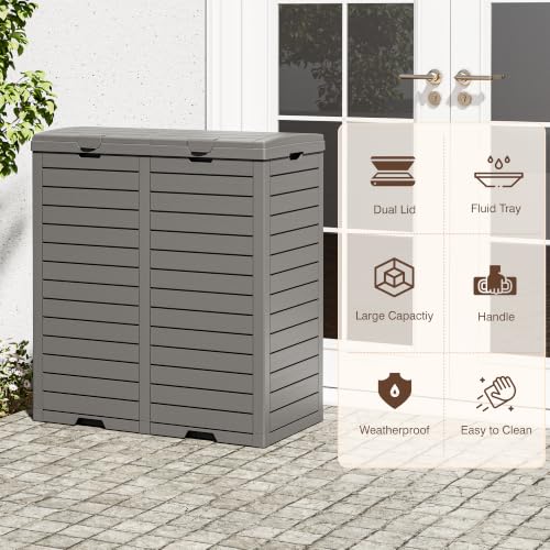 Fancyango Resin Outdoor Trash Can with Lid, 62 Gallon, Gray - color: Grey, size: 62 Gallon