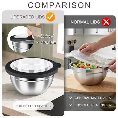 HaWare Mixing Bowls with Airtight Clear Lids, 6-Piece Nesting Bowls Set - color: Black, size: Visible Airtight Lids