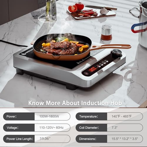 AMZCHEF Commercial Induction Cooktop, 1800W Countertop Burner with 18 Power&Temperature Setting, Double IGBT, Timer, Safety Function, Stainless steel Electric Hot Plate for Restaurant, Kitchen, Hotel
