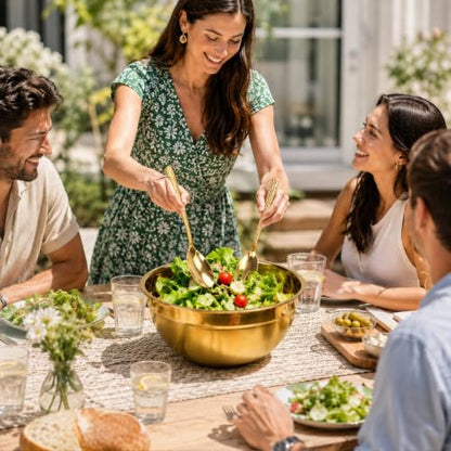 Large Stainless Steel Salad Bowl 7 QT, Elegant Gold Finish Metal Bowl - color: Gold