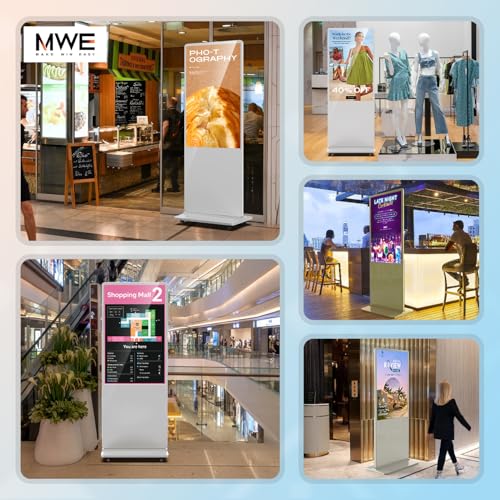 MWE 37 Inch Touchscreen Kiosk, Indoor Floor Standing Digital Signage Displays, LCD Screen Advertising Display Totem, Interactive Display Poster Android System with Auto Media Player-White - color: White, size: 37 inch, style: Touch-Screen