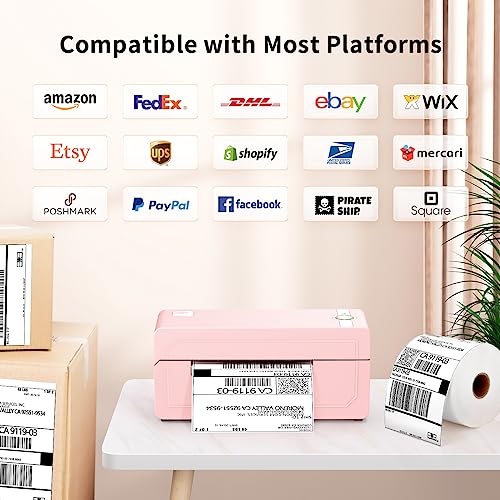 JADENS Bluetooth Thermal Shipping Label Printer, Wireless 4x6 Label Printer - color: Pink