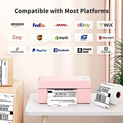 JADENS Bluetooth Thermal Shipping Label Printer, Wireless 4x6 Label Printer - color: Pink