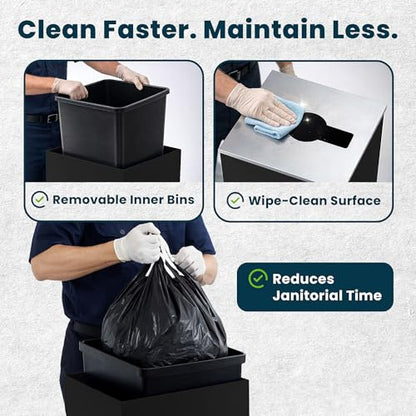 Alpine Commercial Indoor Trash Can - 29 Gallon Modern Looking Black Office Trash can, Metal Trash and Recycling Container with Stickers & 3 Optional Lids (lid Sold Separately) - color: Black Can
