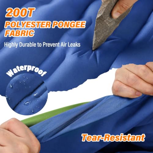 Camping Sleeping Pad, 6 inch Thick Ultralight Camping Mat with Pillow, Built-in Foot Pump Inflatable Sleeping Pads Compact for Camping Backpacking Hiking Traveling Tent,Single,Blue - color: Blue