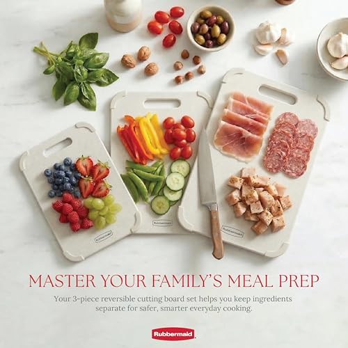 Rubbermaid 3pc Reversible Wheat Fiber Cutting Board Set | BPA Free Non Toxic Cutting Boards for Kitchen – Dishwasher Safe, Non-Slip Corners & Lightweight | For Meat, Veggies & Fruits - color: Coconut Milk