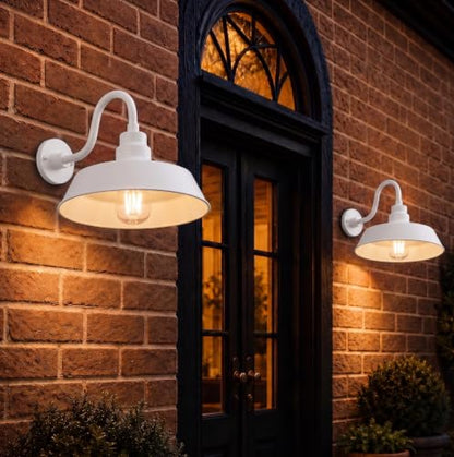14in. White Outdoor Gooseneck Barn Light Fixture, 5000K Cool White - color: White (2-Pack), size: 10 in Gooseneck Arm