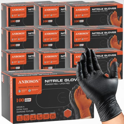 ANBOSON 10 Mil Heavy Duty Mechanic Nitrile Gloves, Black Medium 1000 Count - color: Black-1000, size: Medium