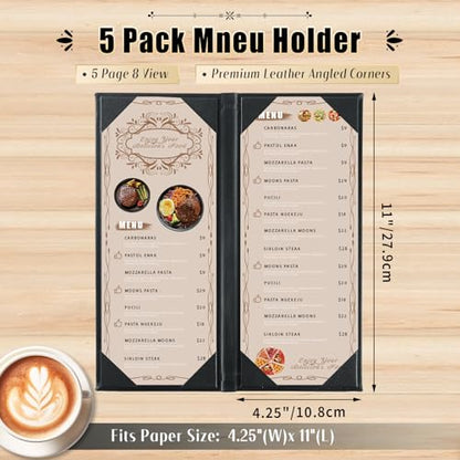 5Pcs 5 Page 8 View Restaurant Menu Covers Holders 4.25" X 11" - size: 5 Page 8 View