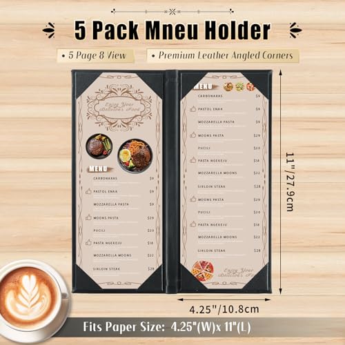 5Pcs 5 Page 8 View Restaurant Menu Covers Holders 4.25" X 11" - size: 5 Page 8 View