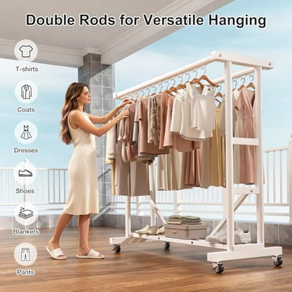 Stainless Steel Rolling Clothes Rack, 55 Inch Large Size, 700 LBS Capacity - color: White